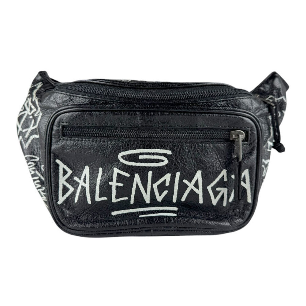 Balenciaga Body Bag Waist Leather Black White
